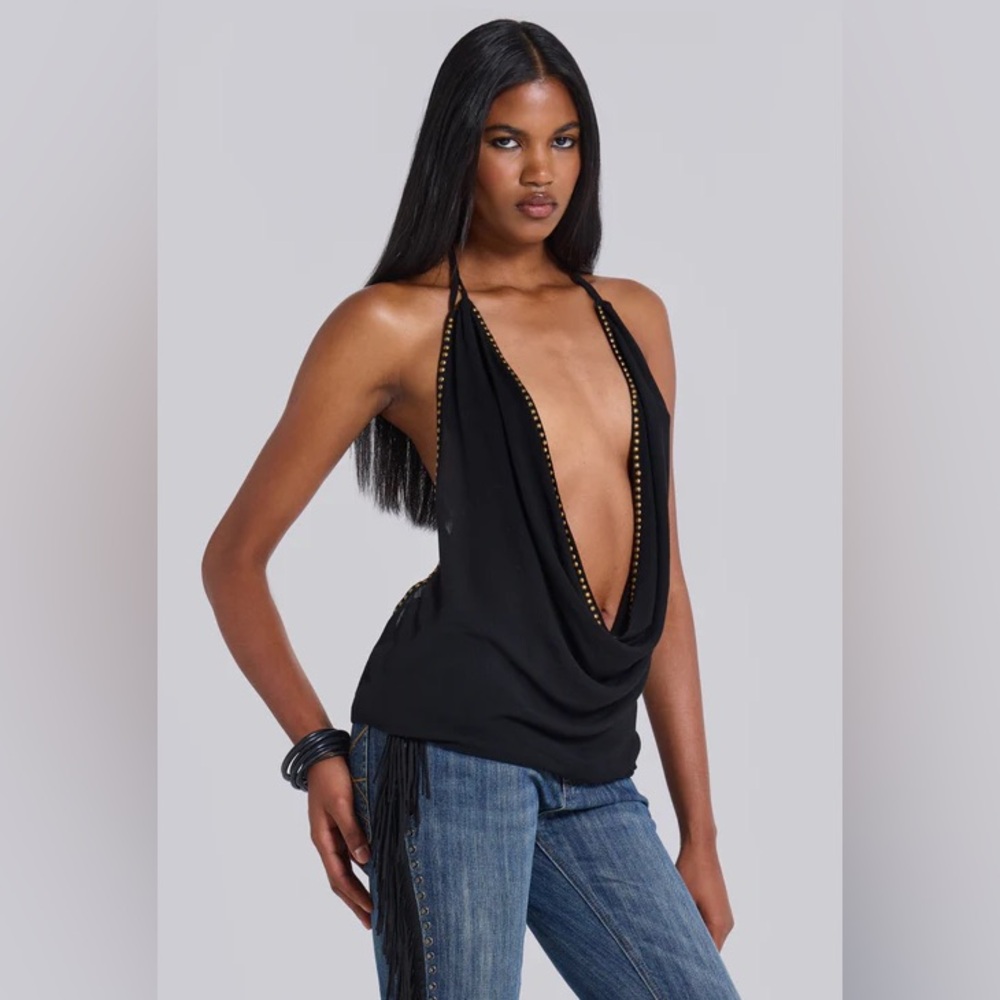 Jaded London Black Cowl Studded Twist Top
